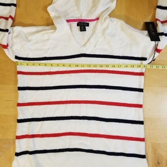 Rachel Zoe White Hoodie w Blue Red Stripes M NWT! - Picture 6 of 6